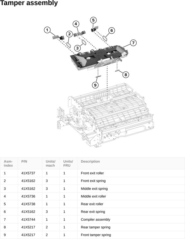 Assembly 84: Tamper assembly parts diagram - Lexmark CS963 Printer Parts