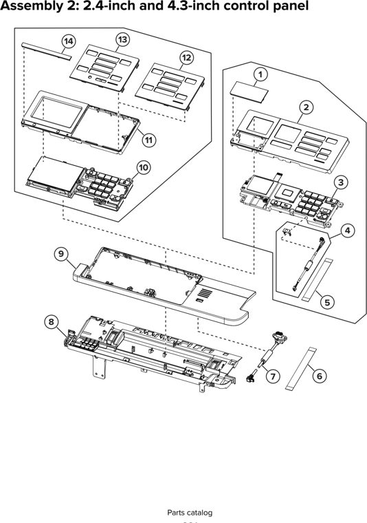 Assembly 2: 2.4-inch and 4.3-inch control panel parts diagram - Lexmark CS421 CS521 CS622 C2240 C2325 C2425 C2535 Parts