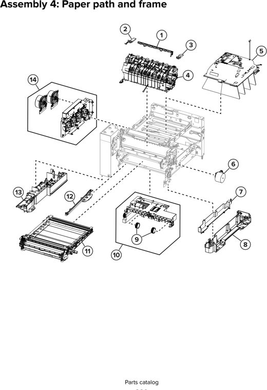 Assembly 4: Paper path and frame parts diagram - Lexmark CS421 CS521 CS622 C2240 C2325 C2425 C2535 Parts