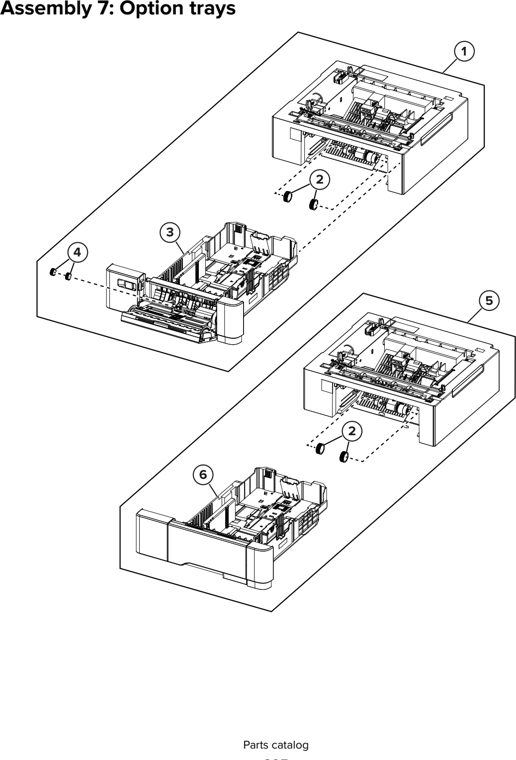 Assembly 7: Option trays parts diagram - Lexmark CS421 CS521 CS622 C2240 C2325 C2425 C2535 Parts