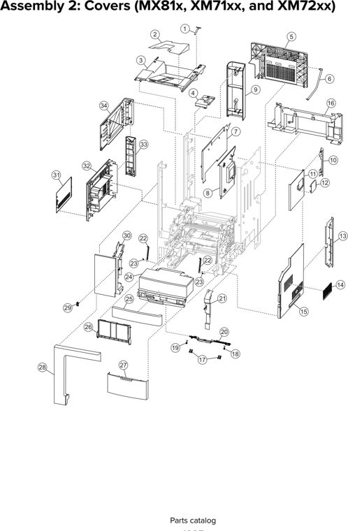 Assembly 2: Covers (MX81x, XM71xx, and XM72xx) parts diagram - Lexmark XM51xx XM52xx XM71xx XM72xx Parts