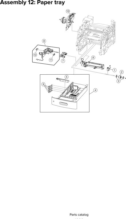 Assembly 12: Paper tray parts diagram - Lexmark XM51xx XM52xx XM71xx XM72xx Parts