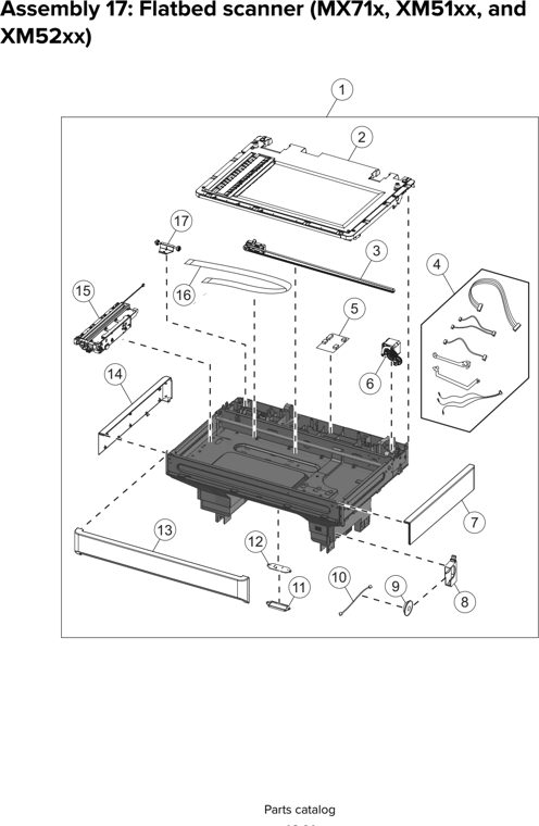 Assembly 17: Flatbed scanner (MX71x, XM51xx, and parts diagram - Lexmark XM51xx XM52xx XM71xx XM72xx Parts