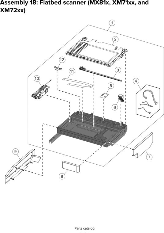 Assembly 18: Flatbed scanner (MX81x, XM71xx, and parts diagram - Lexmark XM51xx XM52xx XM71xx XM72xx Parts