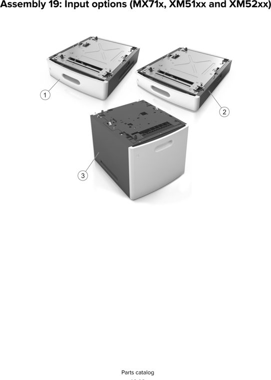Assembly 19: Input options (MX71x, XM51xx and XM52xx) parts diagram - Lexmark XM51xx XM52xx XM71xx XM72xx Parts