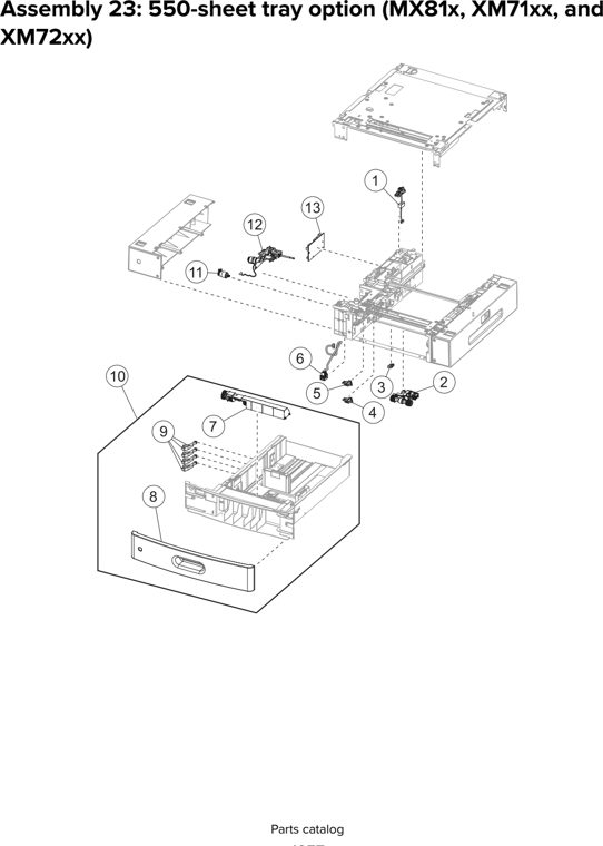 Assembly 23: 550-sheet tray option (MX81x, XM71xx, and parts diagram - Lexmark XM51xx XM52xx XM71xx XM72xx Parts