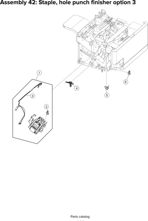 Assembly 42: Staple, hole punch finisher option 3 parts diagram - Lexmark XM51xx XM52xx XM71xx XM72xx Parts