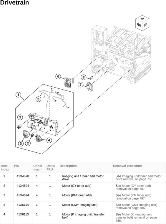 Assembly 18: Drivetrain parts diagram - Lexmark CX950 CX951 XC9525 XC9535 Parts