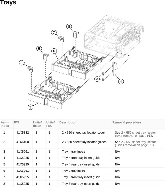 Assembly 38: Trays parts diagram - Lexmark CX950 CX951 XC9525 XC9535 Parts