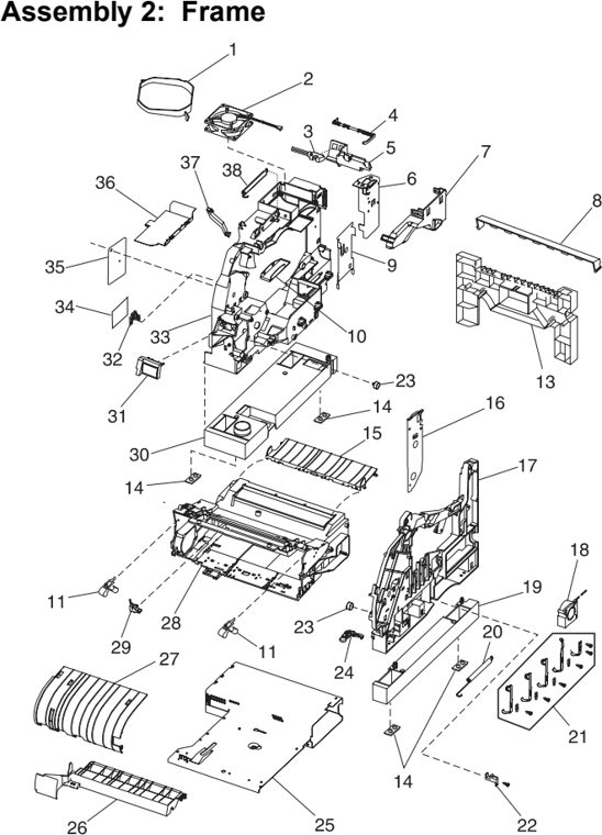Assembly 2: Frame parts diagram - Lexmark T620 & T622 Parts