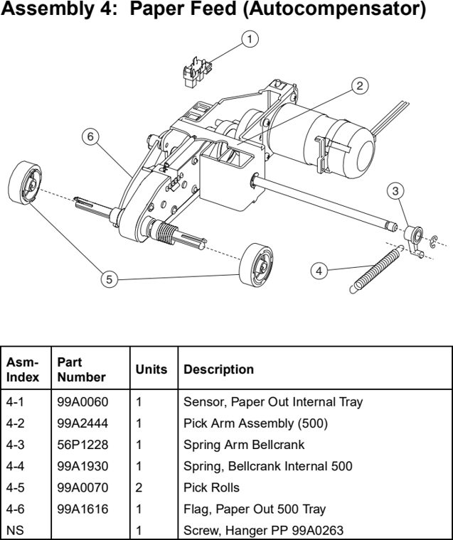 Assembly 4: Paper Feed (Autocompensator) parts diagram - Lexmark T620 & T622 Parts