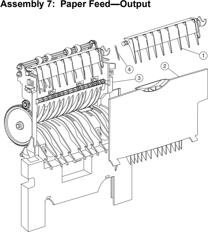 Assembly 7: Paper Feed—Output parts diagram - Lexmark T620 & T622 Parts