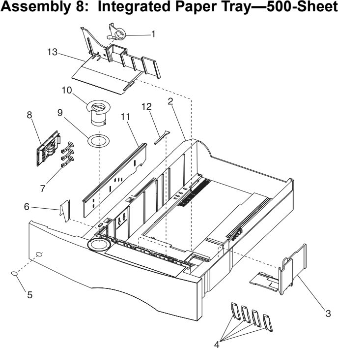 Assembly 8: Integrated Paper Tray—500-Sheet parts diagram - Lexmark T620 & T622 Parts