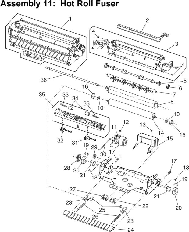 Assembly 11: Hot Roll Fuser parts diagram - Lexmark T620 & T622 Parts