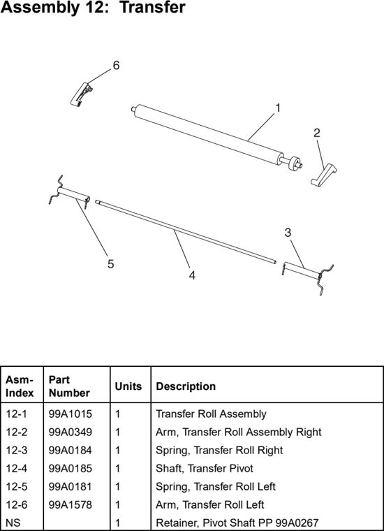 Assembly 12: Transfer parts diagram - Lexmark T620 & T622 Parts