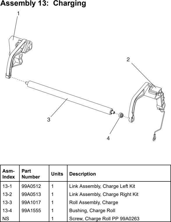 Assembly 13: Charging parts diagram - Lexmark T620 & T622 Parts