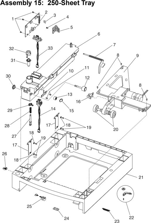 Assembly 15: 250-Sheet Tray parts diagram - Lexmark T620 & T622 Parts