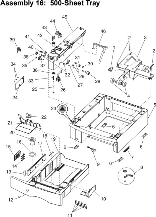 Assembly 16: 500-Sheet Tray parts diagram - Lexmark T620 & T622 Parts
