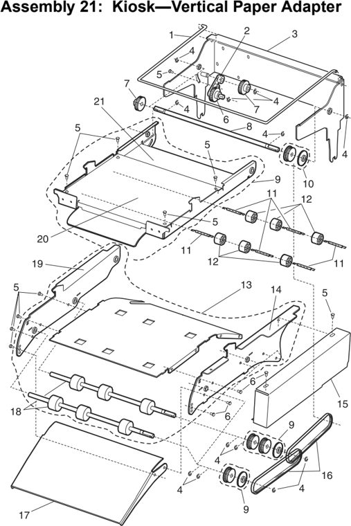 Assembly 21: Kiosk—Vertical Paper Adapter parts diagram - Lexmark T620 & T622 Parts