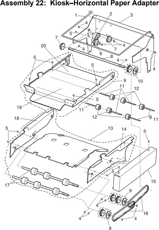 Assembly 22: Kiosk—Horizontal Paper Adapter parts diagram - Lexmark T620 & T622 Parts