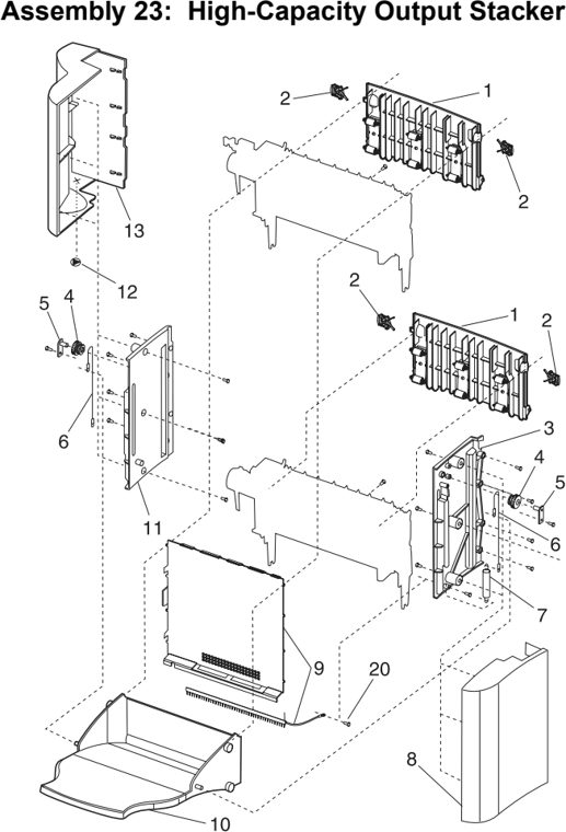 Assembly 23: High-Capacity Output Stacker parts diagram - Lexmark T620 & T622 Parts