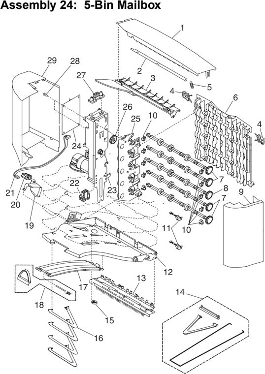Assembly 24: 5-Bin Mailbox parts diagram - Lexmark T620 & T622 Parts