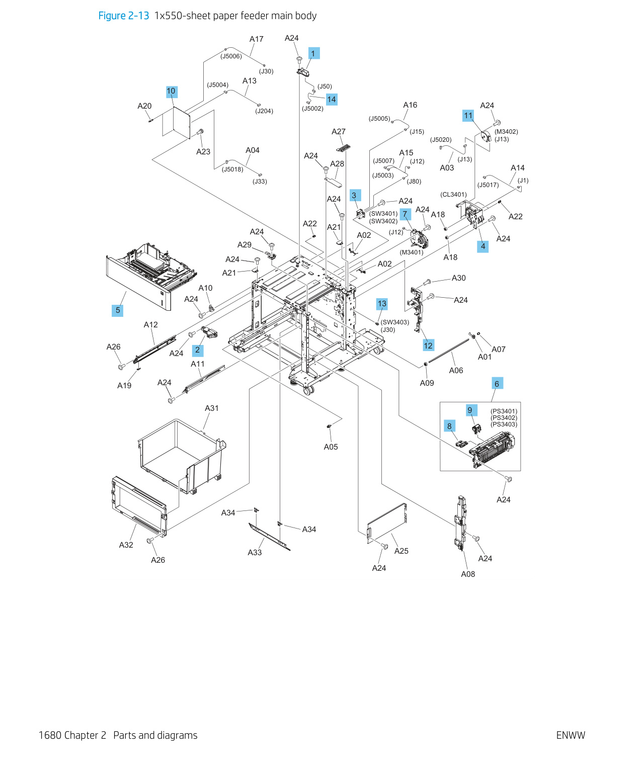2-13 1x550-sheet paper feeder main body