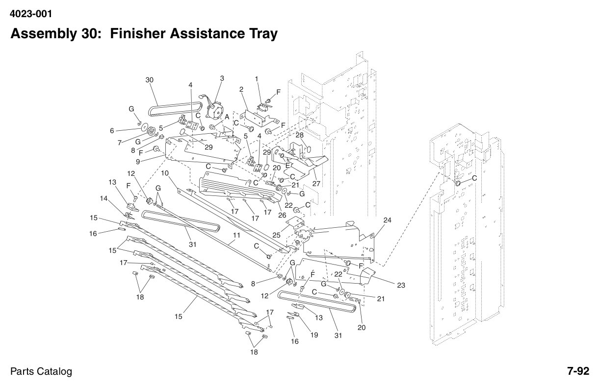 W810 Parts Finisher Assistance Tray diagram