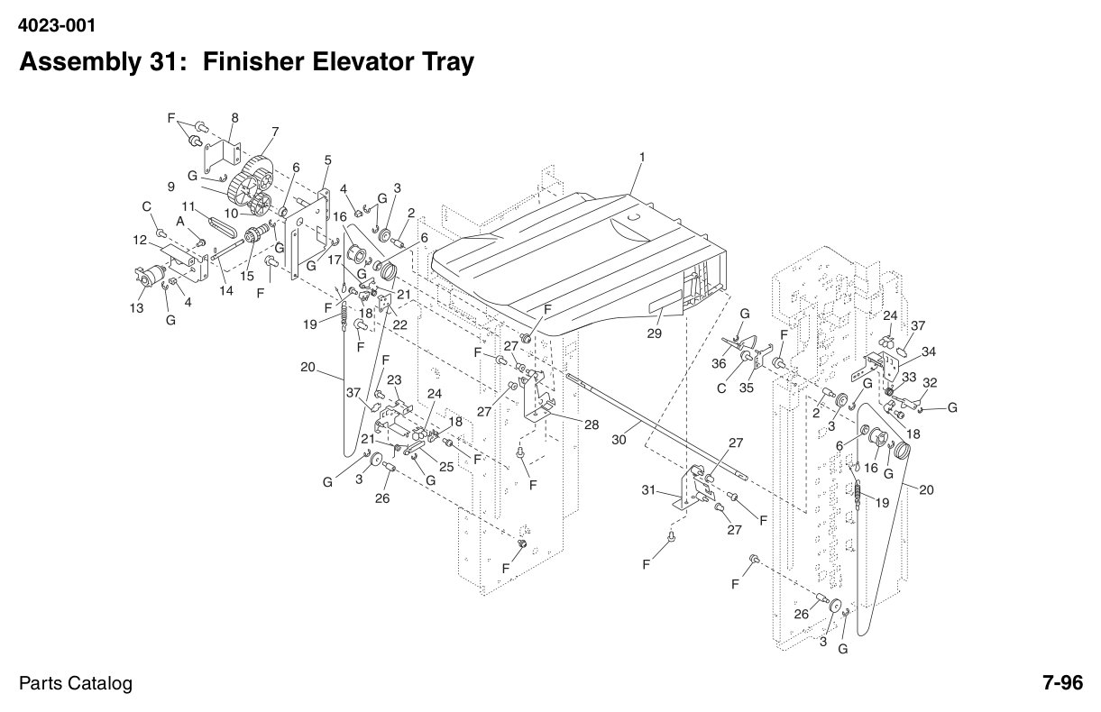 W810 Parts Finisher Elevator Tray diagram