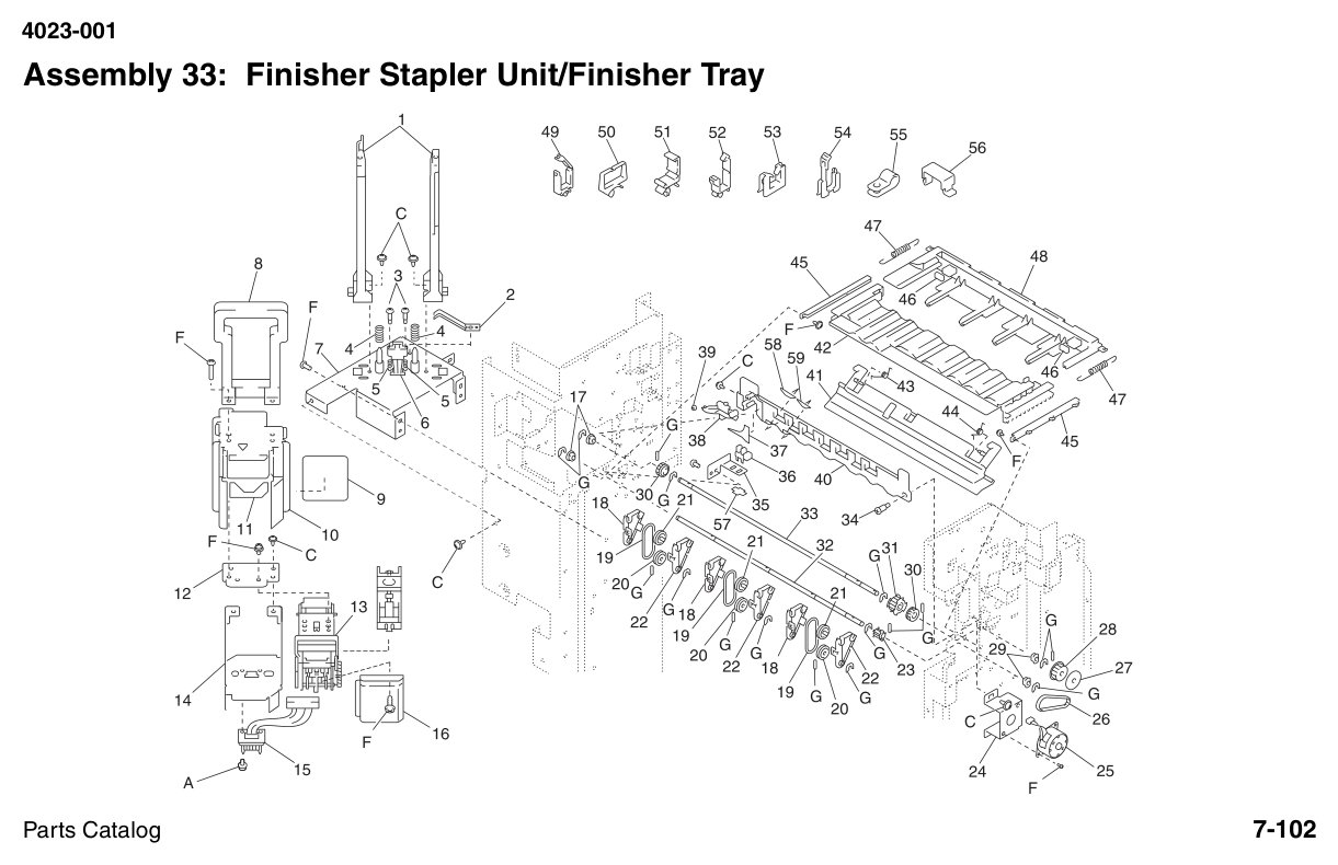 W810 Parts Finisher Stapler Unit/Finisher Tray diagram