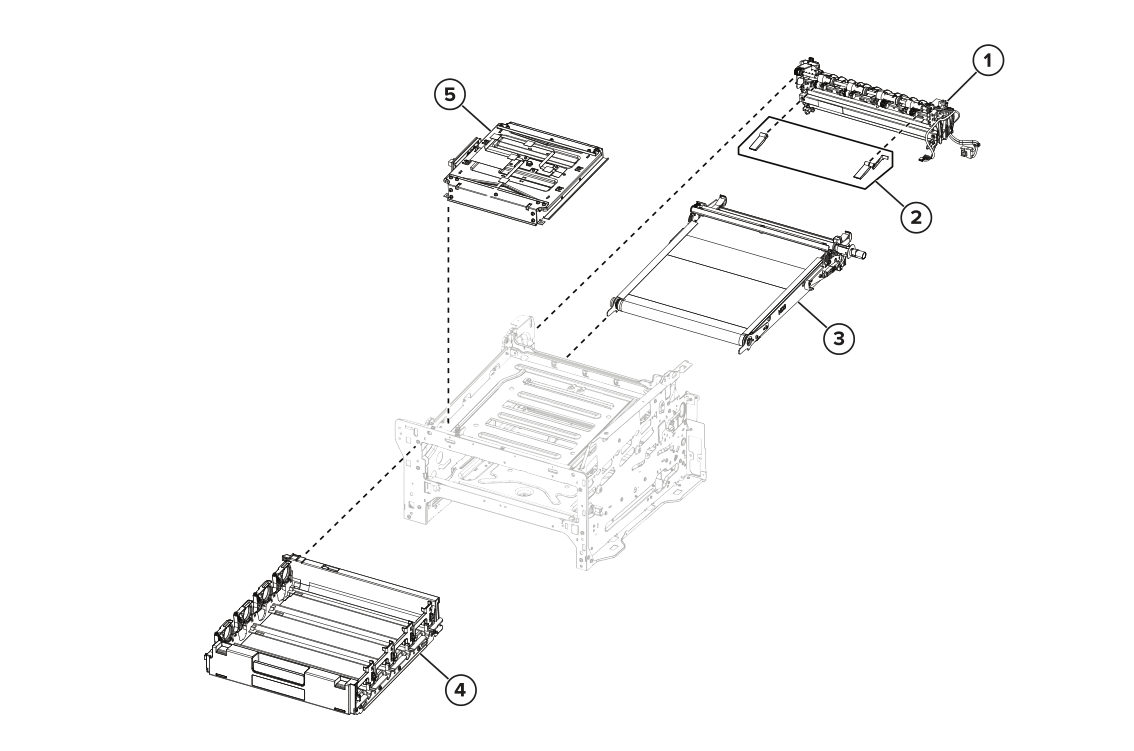 Electrophotographic (xerographic) components parts diagram - Xerox C245 / C255a / C303a / C305ae / XC2432 / ZC364 Color MFP