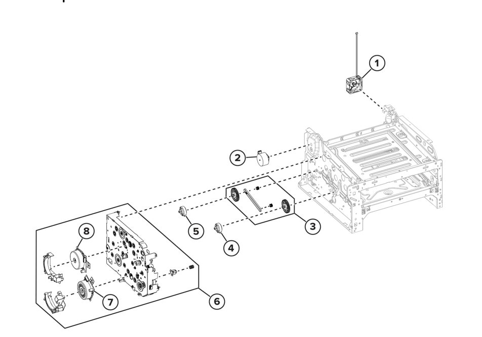 Drive components parts diagram - Xerox C245 / C255a / C303a / C305ae / XC2432 / ZC364 Color MFP