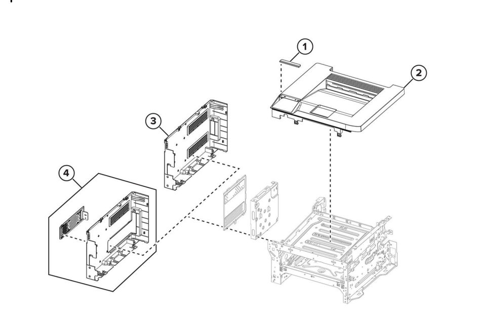 Top and left covers parts diagram - Xerox C240 / C300 / C2432 Color Printer