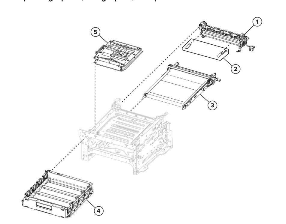 Electrophotographic (xerographic) components parts diagram - Xerox C240 / C300 / C2432 Color Printer