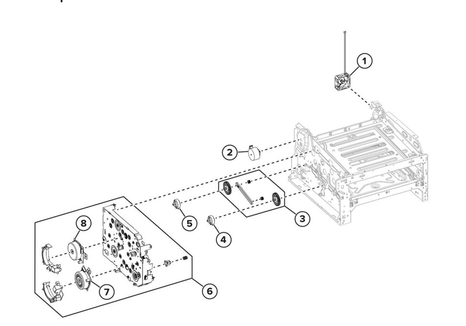 Drive components parts diagram - Xerox C240 / C300 / C2432 Color Printer