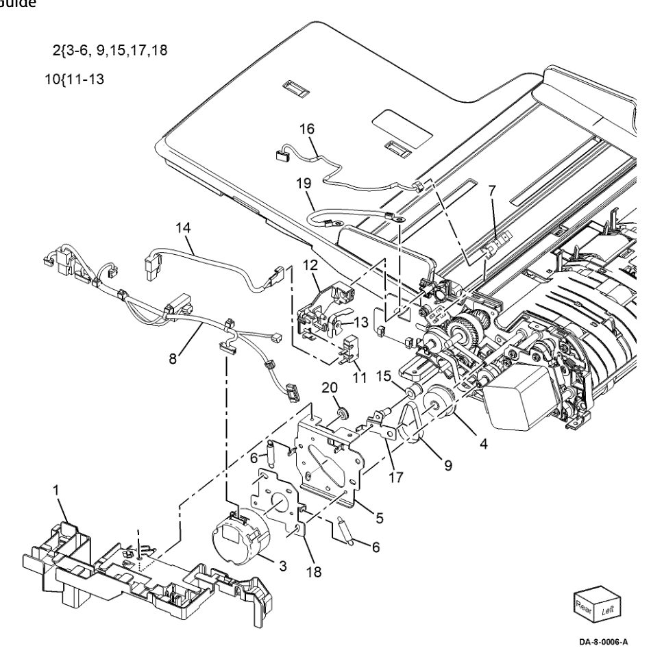 PL 5.30 DADF Feed Motor and Harness Guide parts diagram - Xerox VersaLink C7120 / C7125 / C7130