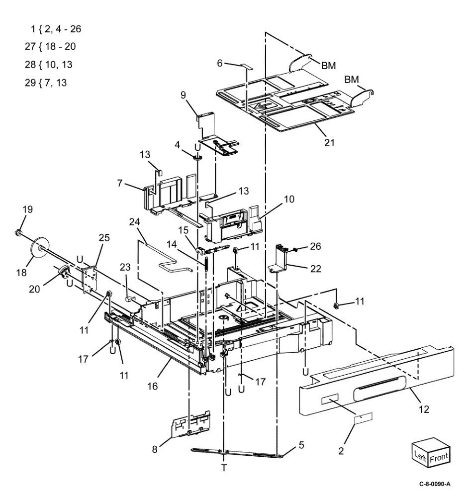 PL 70.10 Tray Components parts diagram - Xerox VersaLink C7120 / C7125 / C7130