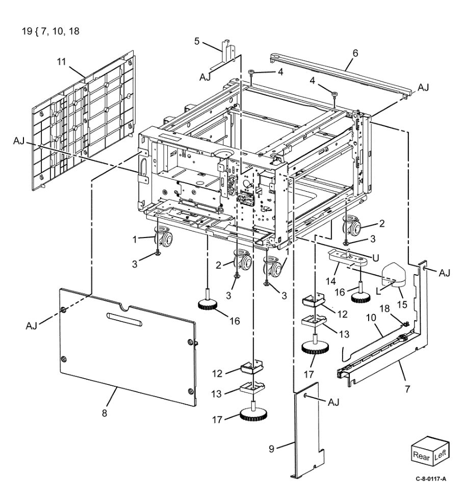 PL 70.95 TTM Casters parts diagram - Xerox VersaLink C7120 / C7125 / C7130