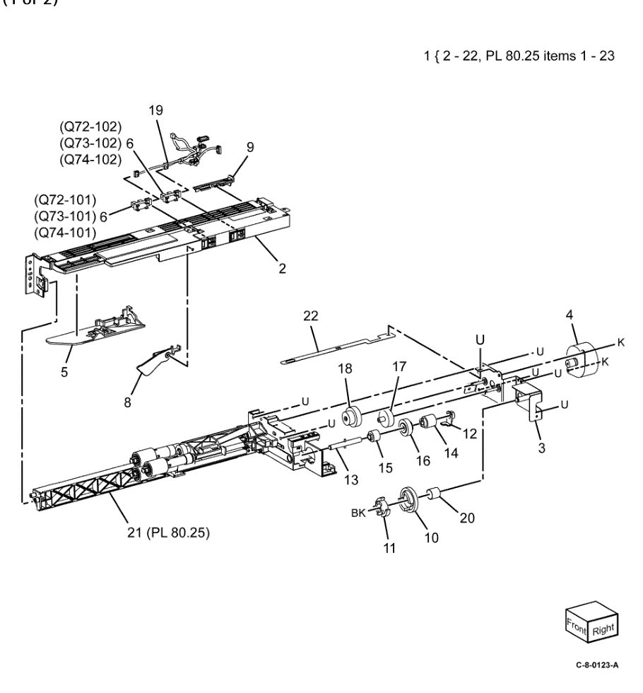 PL 80.20 Tray 2, 3 and 4 Feeder Assembly (1 of 2) parts diagram - Xerox VersaLink C7120 / C7125 / C7130