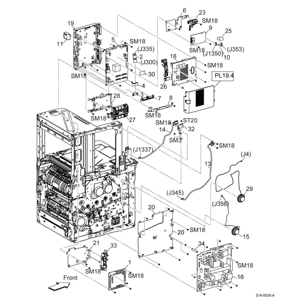 PL 18.5 Electrical (MFP-Tall) (1/4) parts diagram - Xerox VersaLink C500 / C600 / C505 / C605