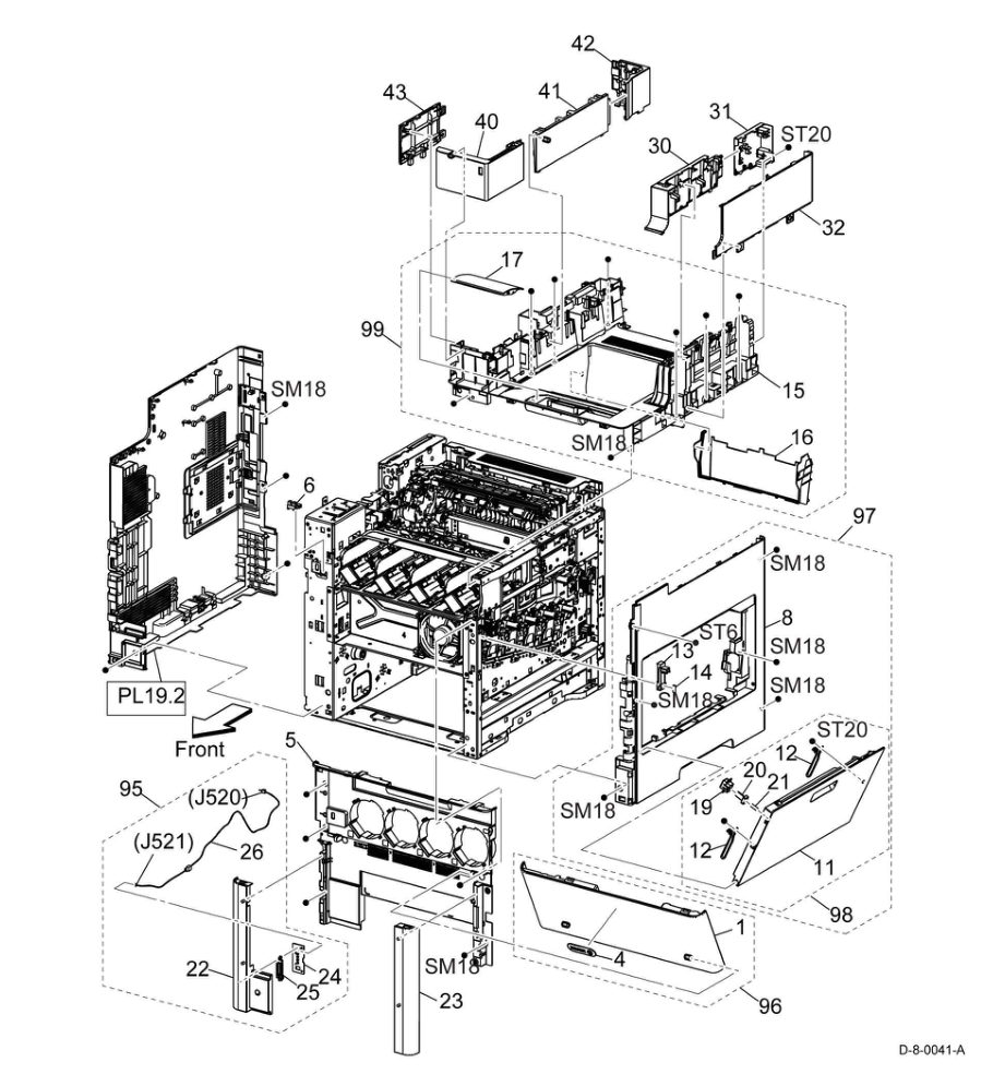 PL 19.1 Cover (MFP-Std.) (1/2) parts diagram - Xerox VersaLink C500 / C600 / C505 / C605