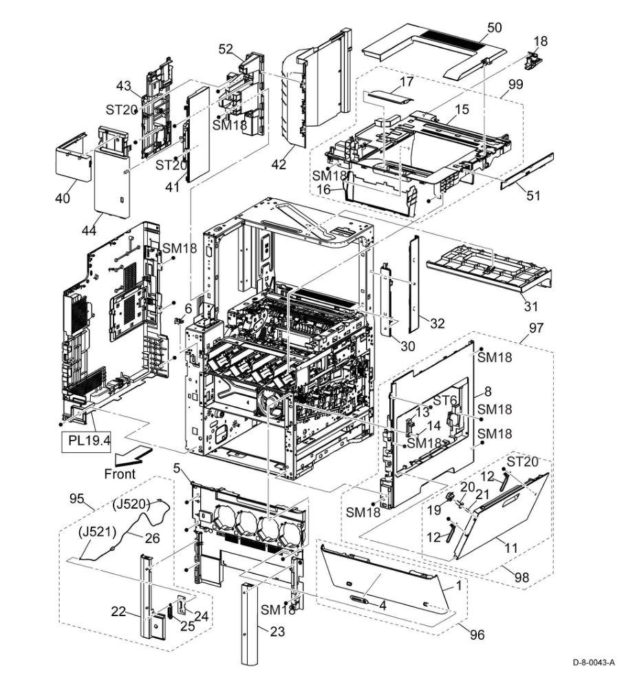 PL 19.3 Cover (MFP-Tall) (1/2) parts diagram - Xerox VersaLink C500 / C600 / C505 / C605