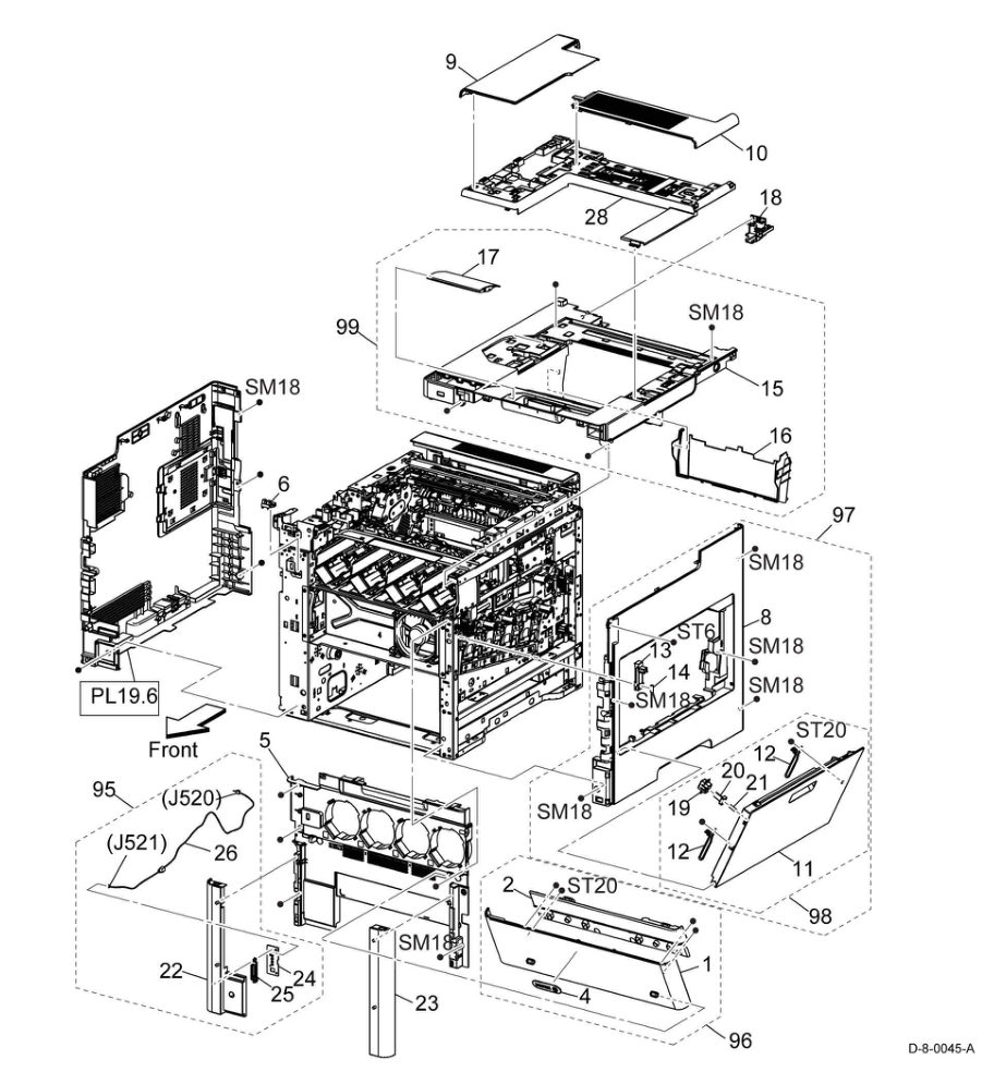 PL 19.5 Cover (SFP) (1/2) parts diagram - Xerox VersaLink C500 / C600 / C505 / C605