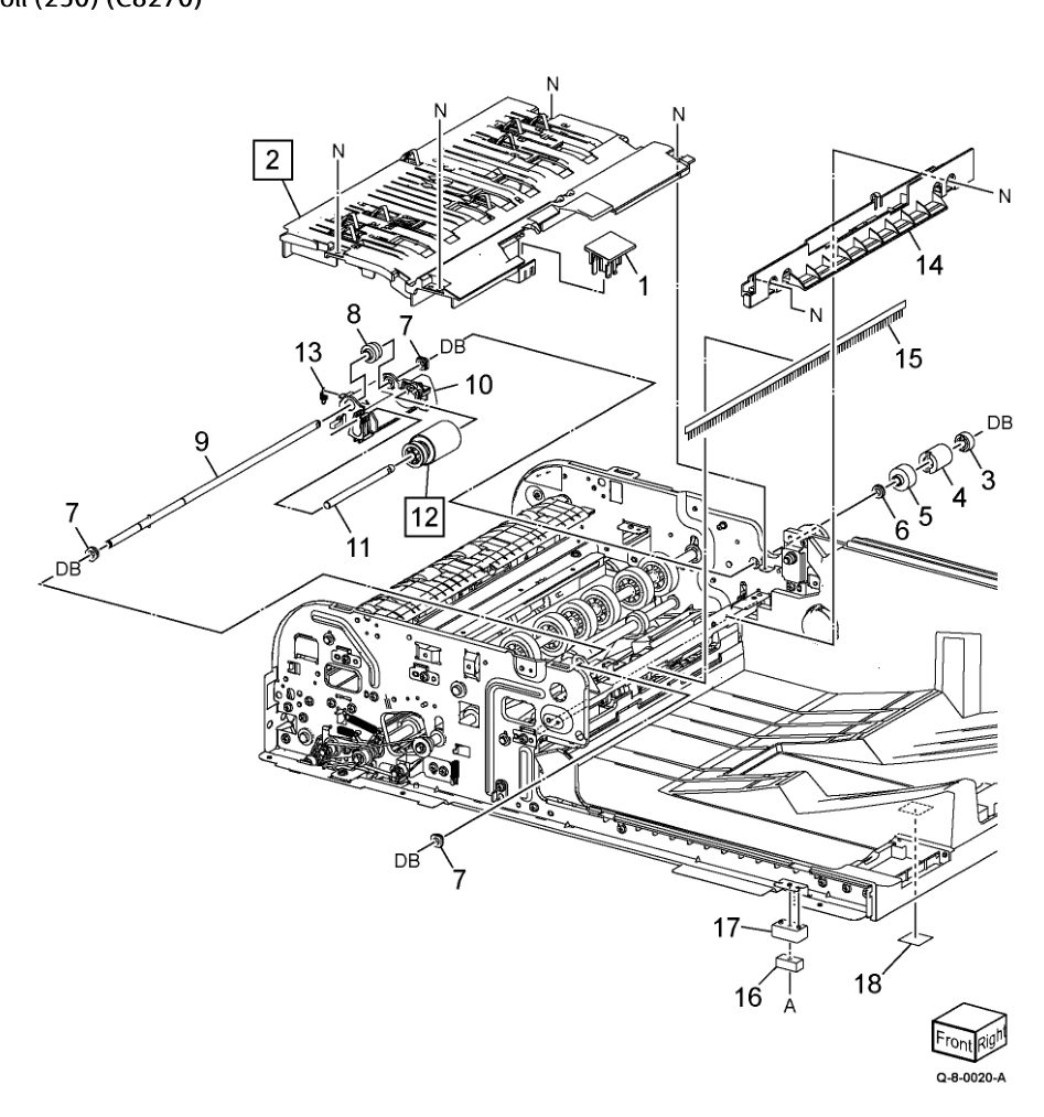 PL 5.11 Lower Chute Assembly, Retard Roll (250) (C8270) parts diagram - Xerox AltaLink C8230 / C8235 / C8245 / C8255 / C8270