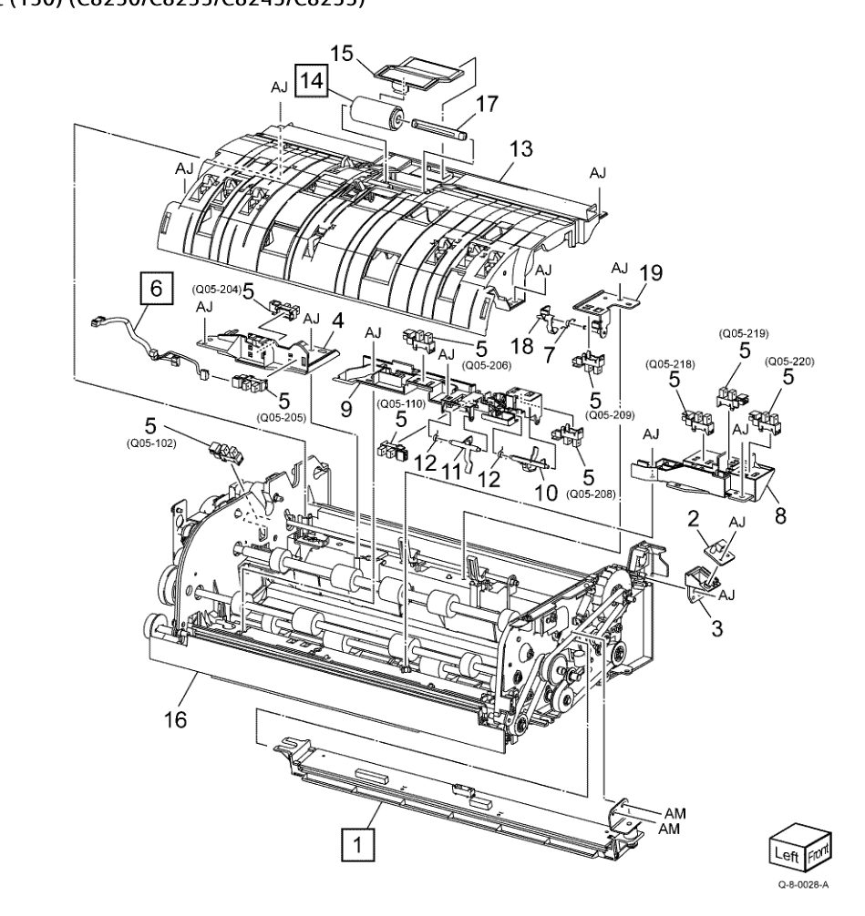 PL 5.54 Regi. / Retard Chute/ Invert Unit (130) (C8230/C8235/C8245/C8255) parts diagram - Xerox AltaLink C8230 / C8235 / C8245 / C8255 / C8270