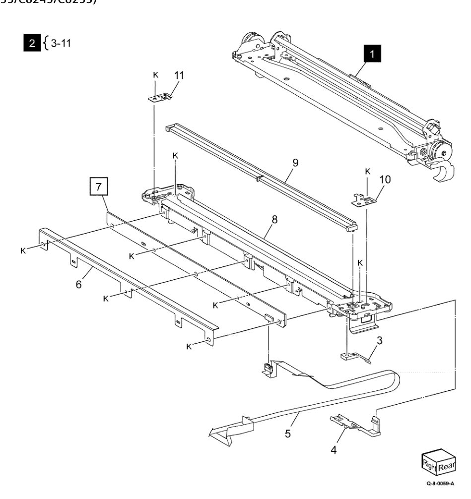 PL 60.55 Full/Half Carriage (C8230/C8235/C8245/C8255) parts diagram - Xerox AltaLink C8230 / C8235 / C8245 / C8255 / C8270