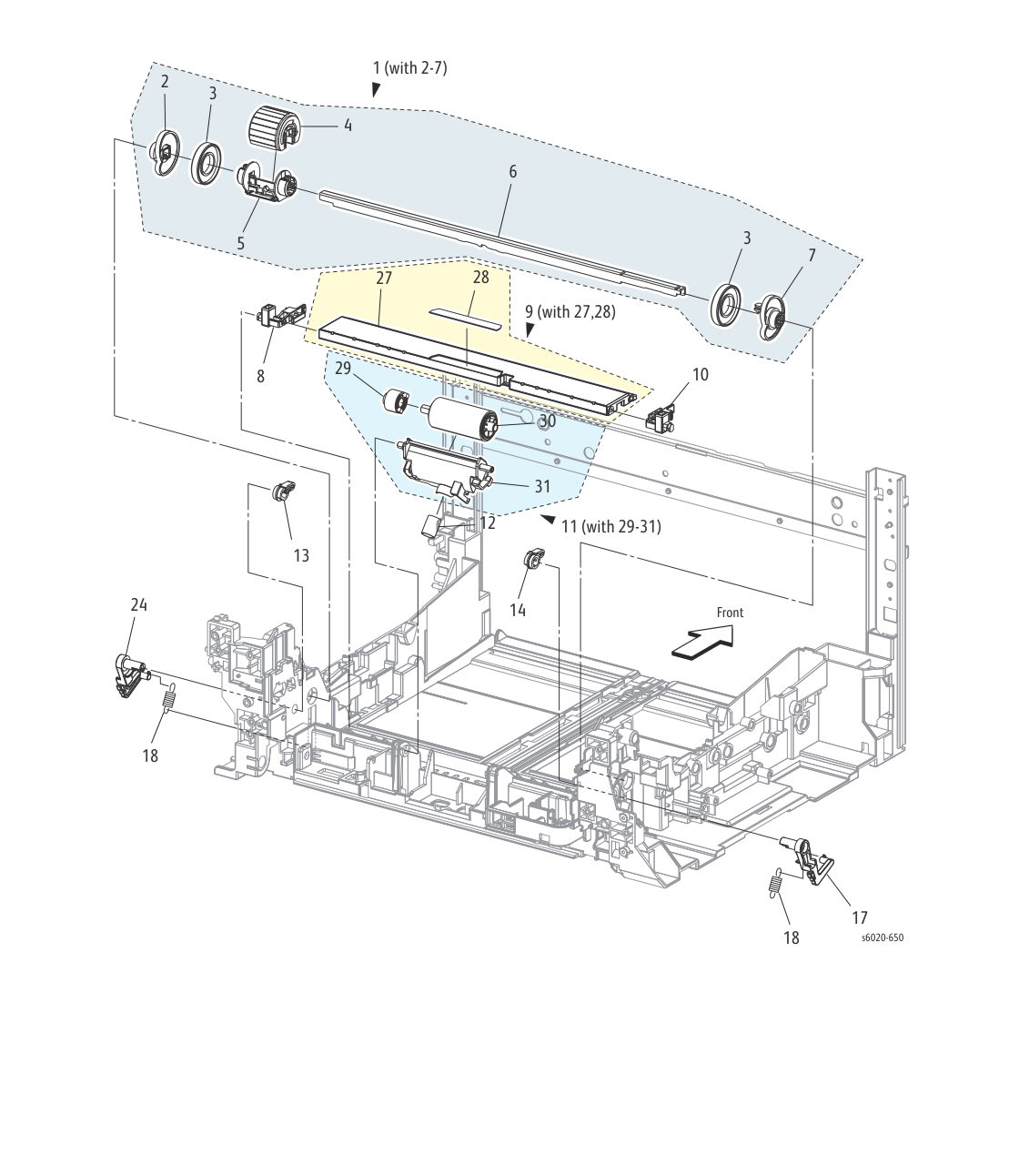 Phaser 6020 – PL 2.2 Feeder (2/3) parts diagram - Xerox Phaser 6020 / 6022 & WorkCentre 6025 / 6027