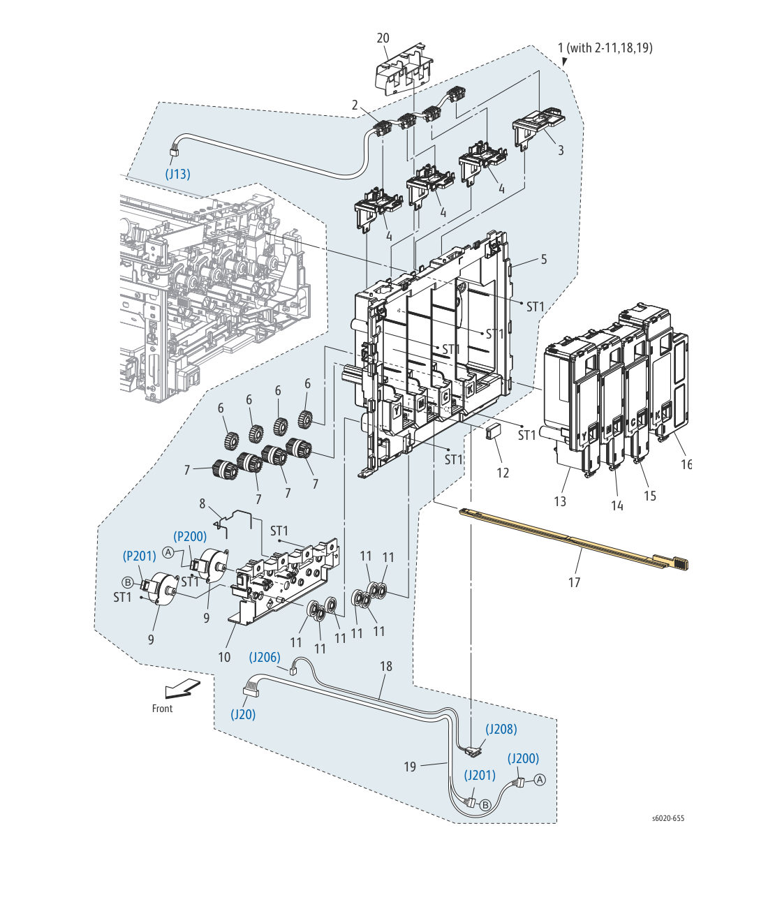 Phaser 6020 – PL 4.1 Dispenser parts diagram - Xerox Phaser 6020 / 6022 & WorkCentre 6025 / 6027