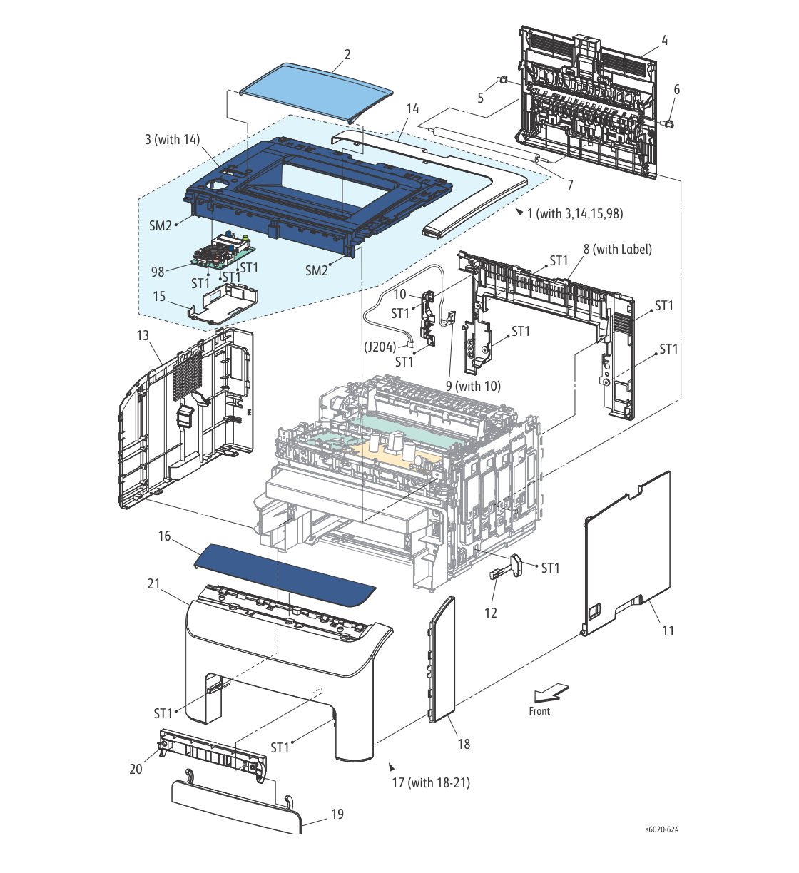 Phaser 6022 – PL 1.1 Covers parts diagram - Xerox Phaser 6020 / 6022 & WorkCentre 6025 / 6027