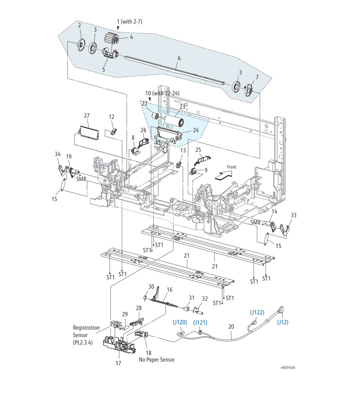 Phaser 6022 – PL 2.2 Feeder (2/3) parts diagram - Xerox Phaser 6020 / 6022 & WorkCentre 6025 / 6027
